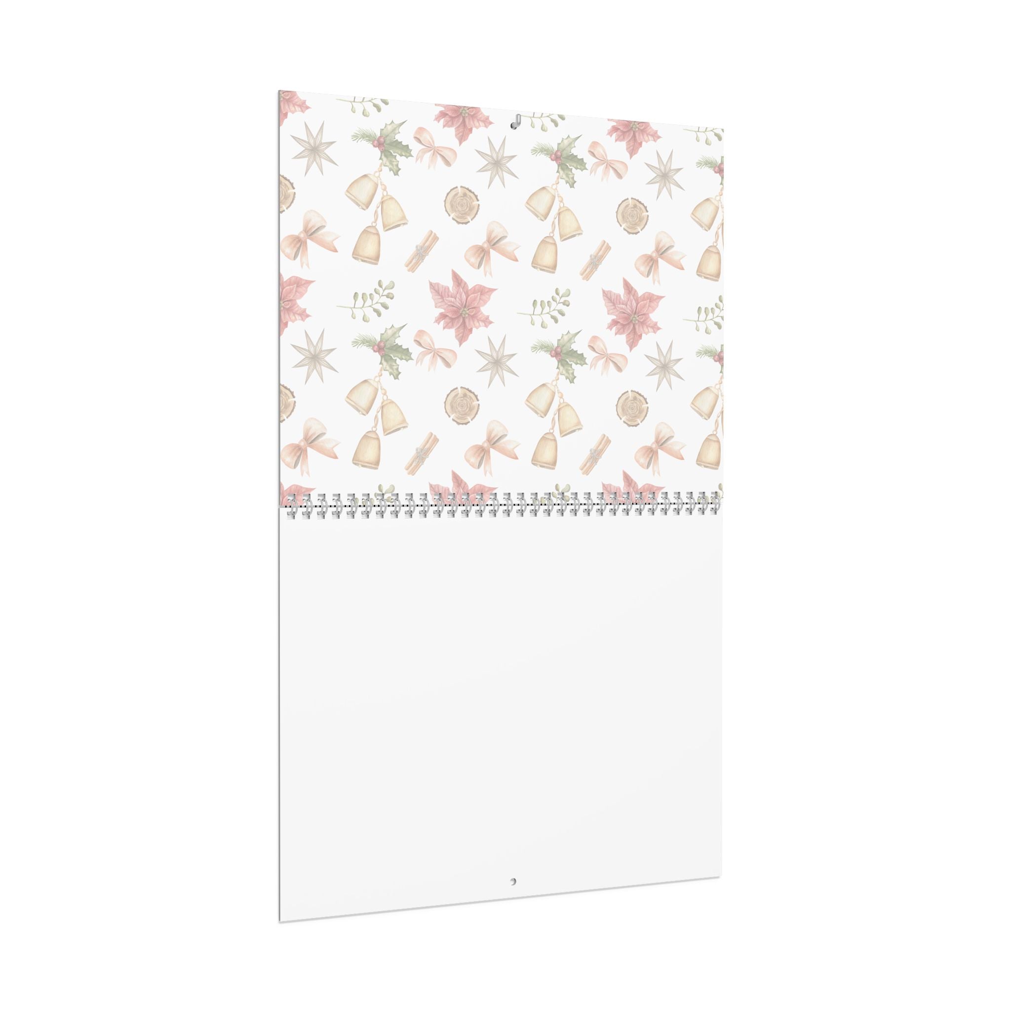 Floral Holiday Wall Calendar — Minimalist Seasonal Bells & Poinsettia Design