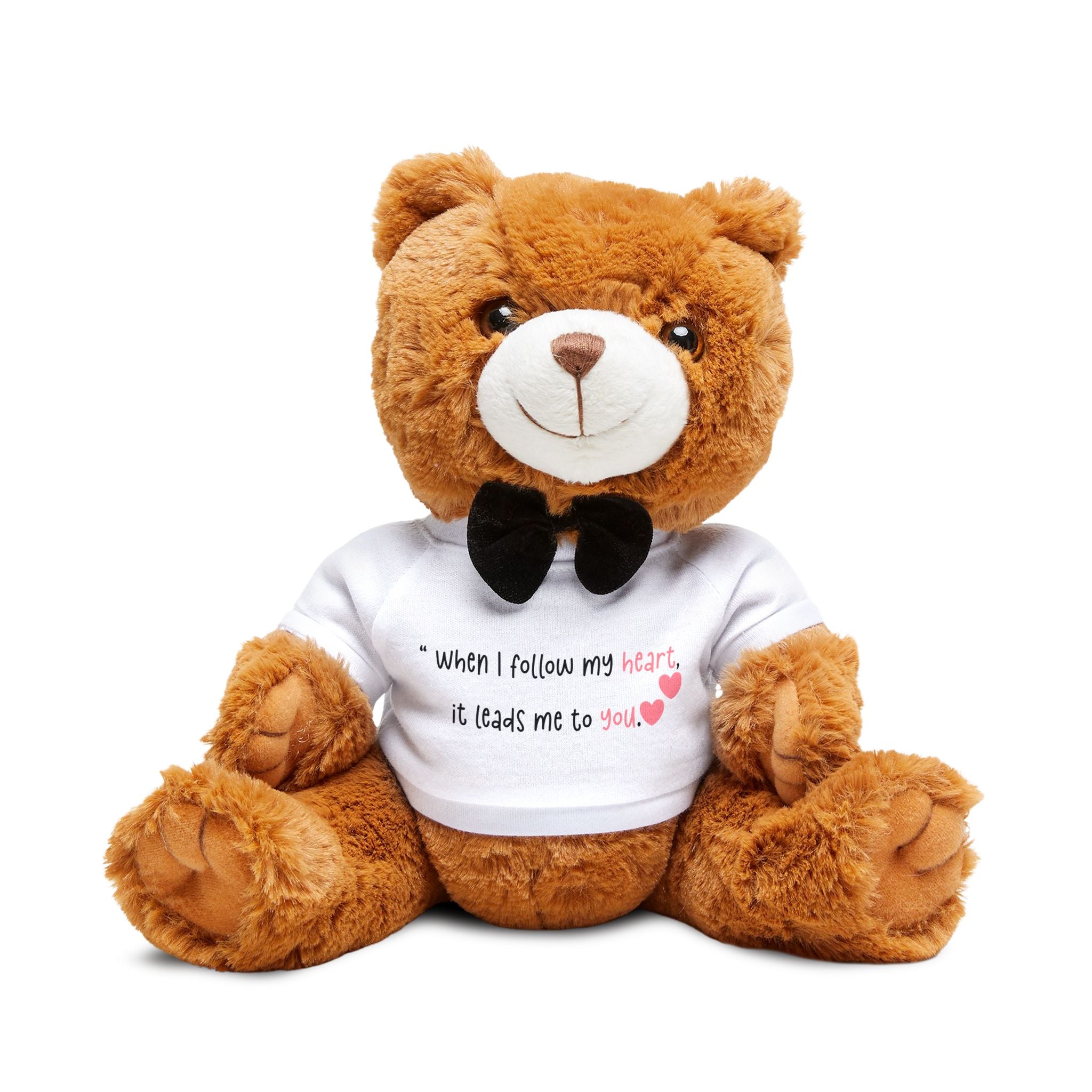 Plush Teddy Bear with Bowtie & ‘When I Follow My Heart It Leads Me to You’ T‑Shirt — Romantic Gift Plush