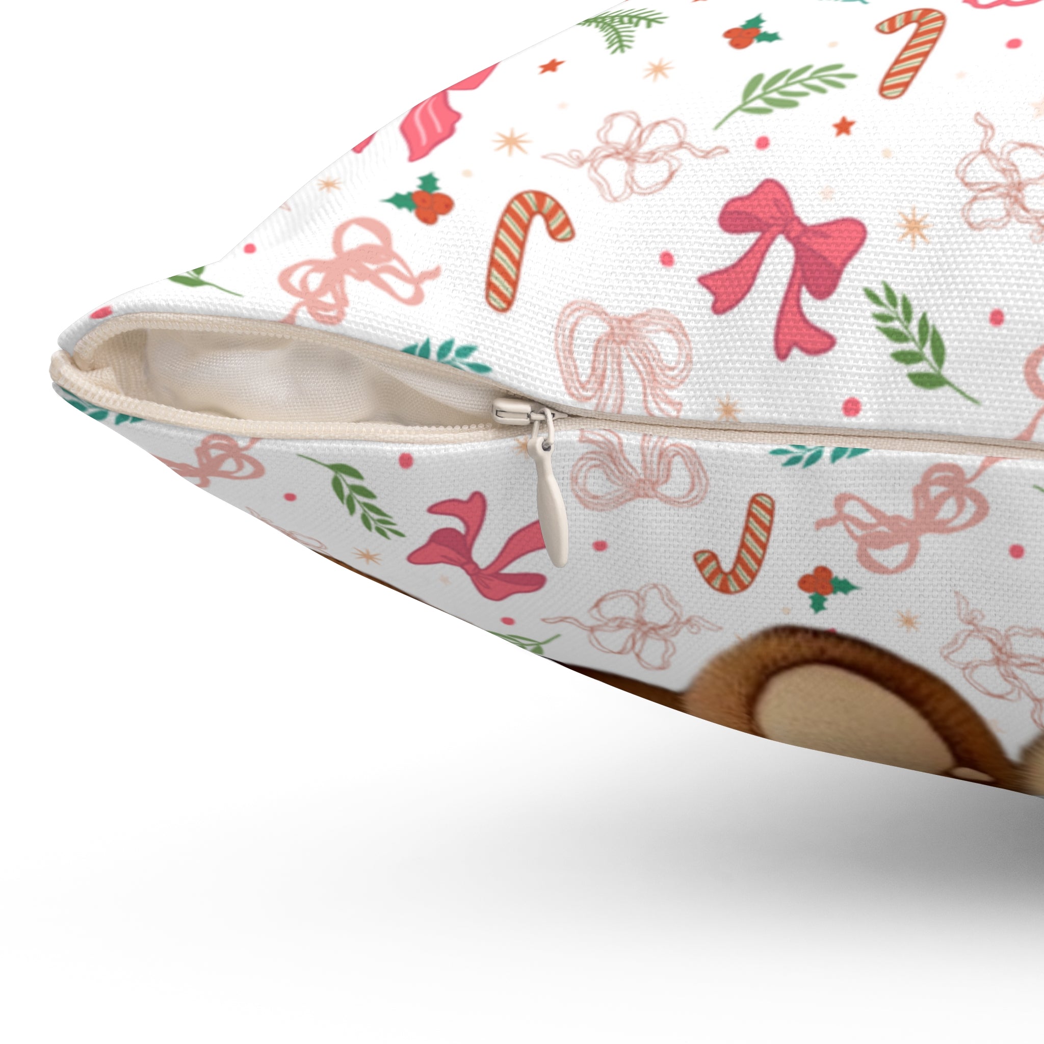 Christmas Teddy Bears Square Pillow — Cute Holiday Throw Pillow with Gift Hugging Bears