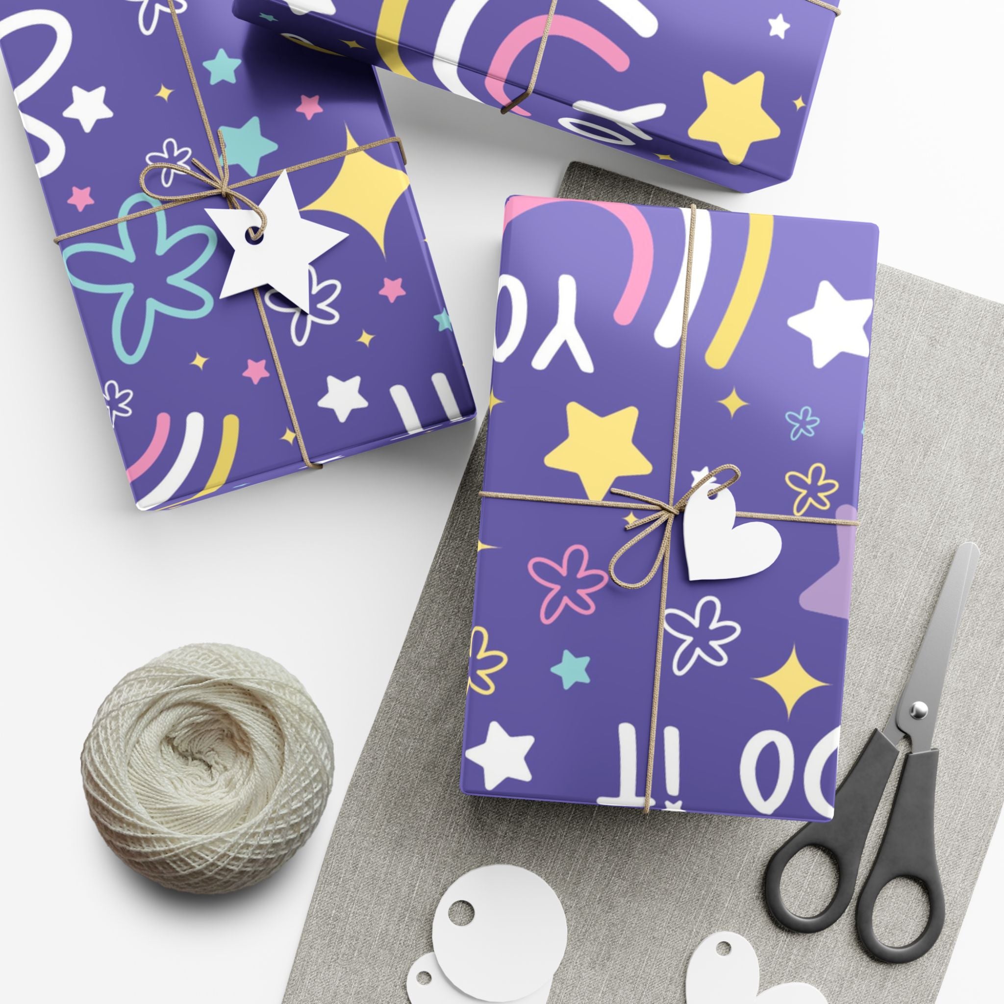 Gift Wrap Paper — Purple Rainbow Stars Flowers Pattern (You can do it)