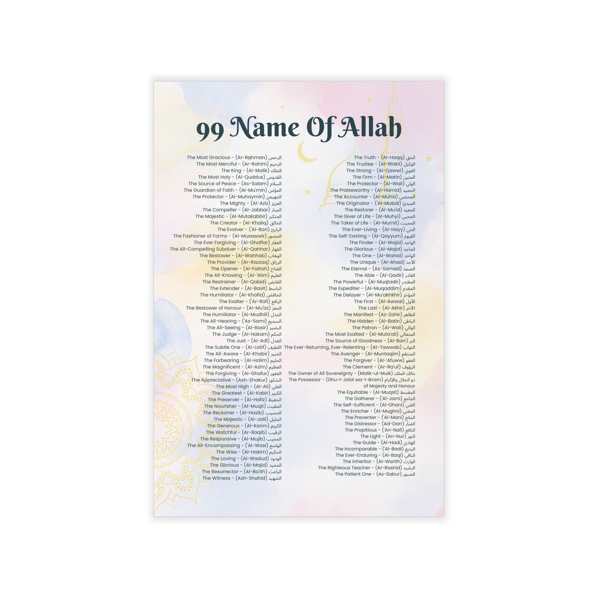 Wall Decals-99 Names Of Allah