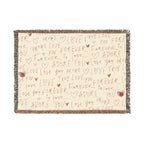 Love Script Woven Blanket — Romantic Heart Pattern Throw for Valentine’s Day & Cozy Home Décor