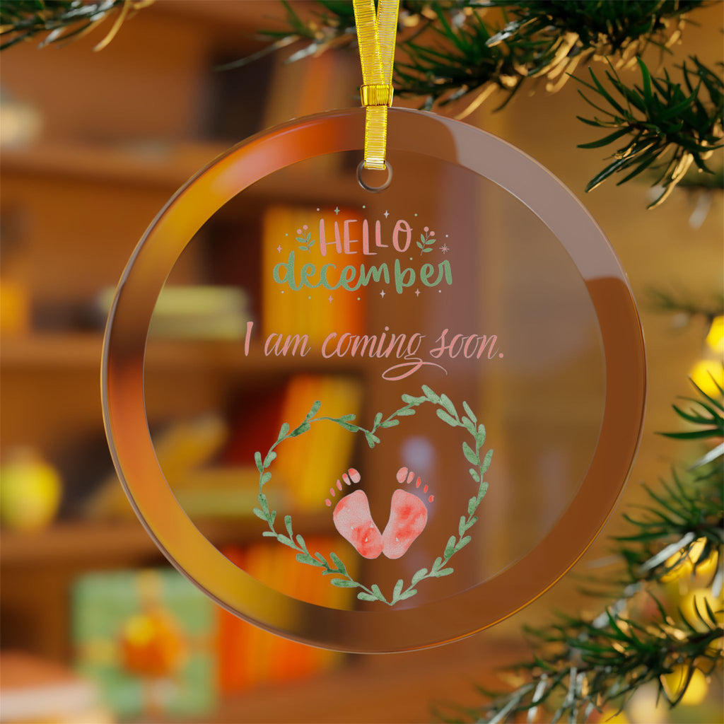 Pink Girl  "Hello December" Glass Ornament — Holiday Tree Decoration