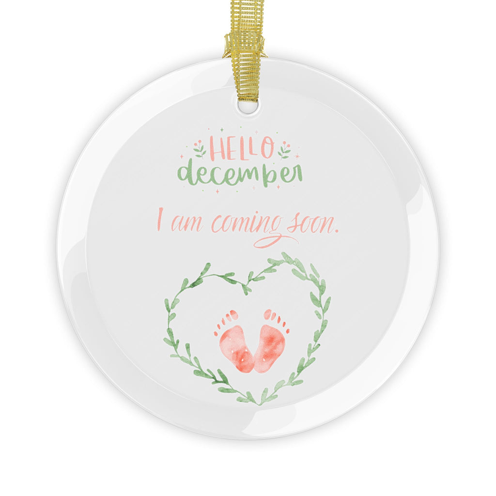 Pink Girl  "Hello December" Glass Ornament — Holiday Tree Decoration
