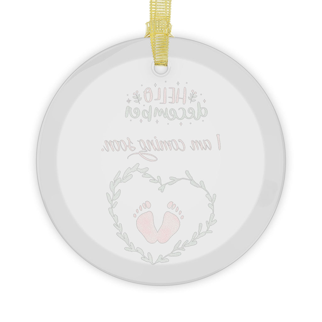 Pink Girl  "Hello December" Glass Ornament — Holiday Tree Decoration