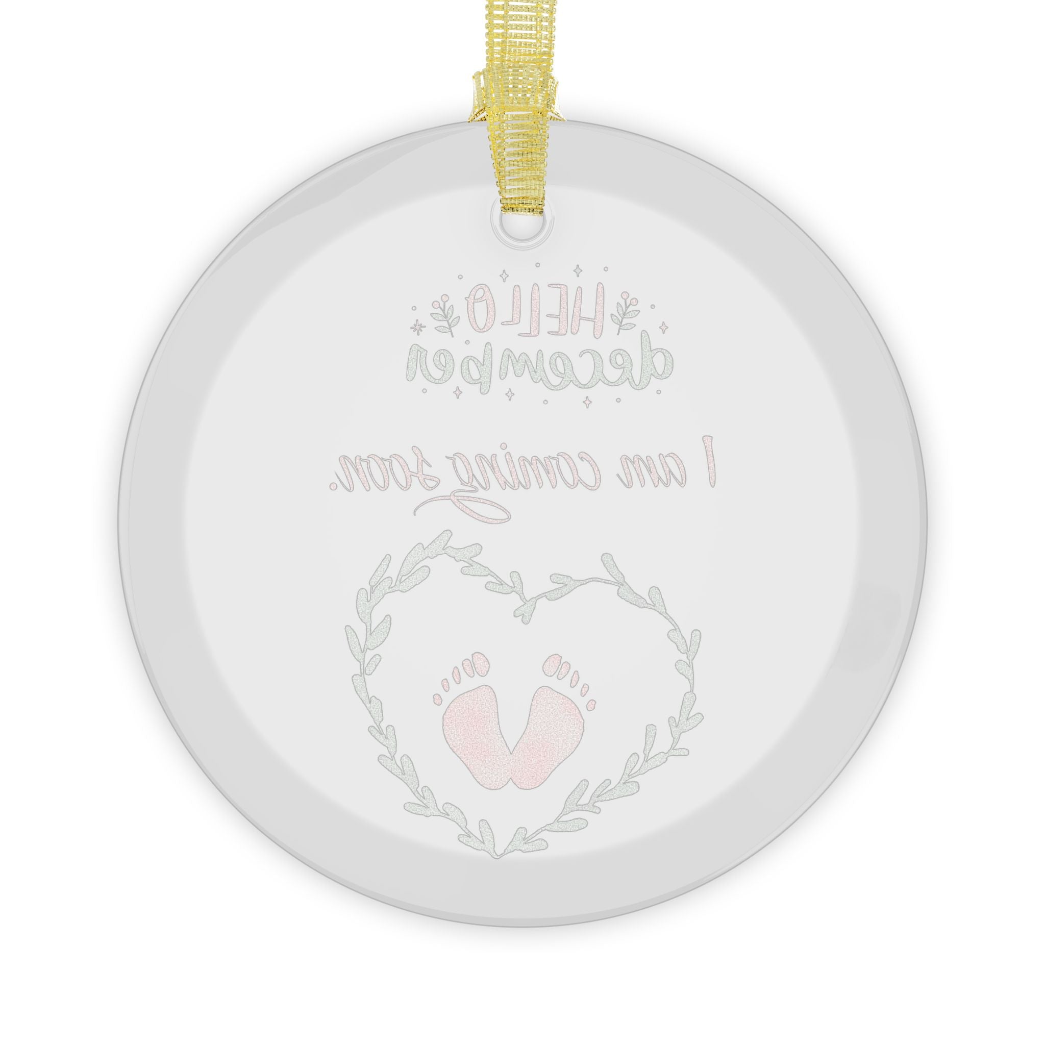 Pink Girl  "Hello December" Glass Ornament — Holiday Tree Decoration