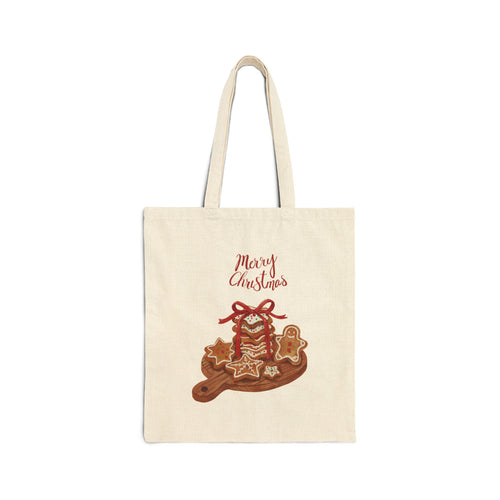 Christmas Gingerbread Tote Bag — "Merry Christmas" Canvas Holiday Grocery Tote