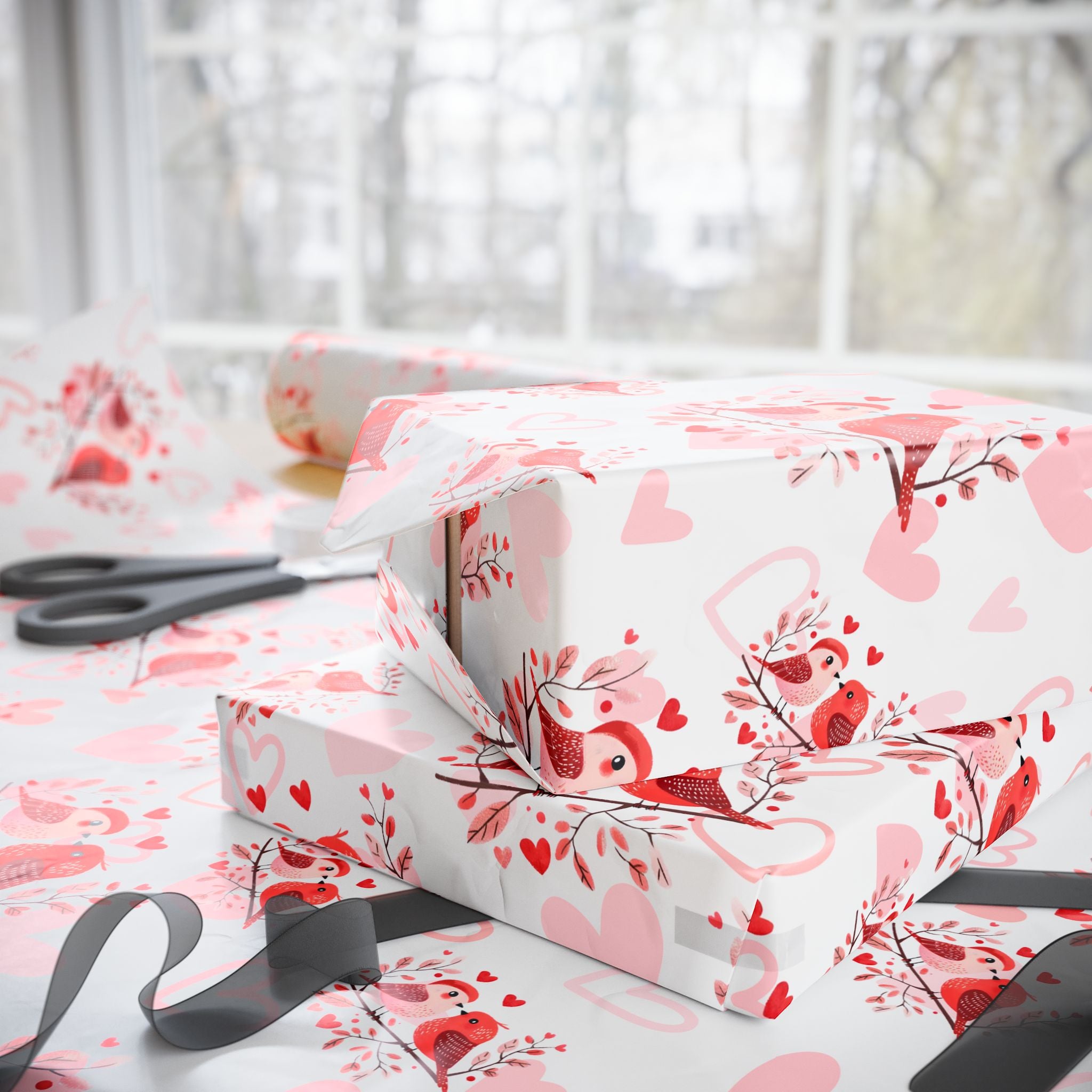 Valentine Love Birds Wrapping Paper